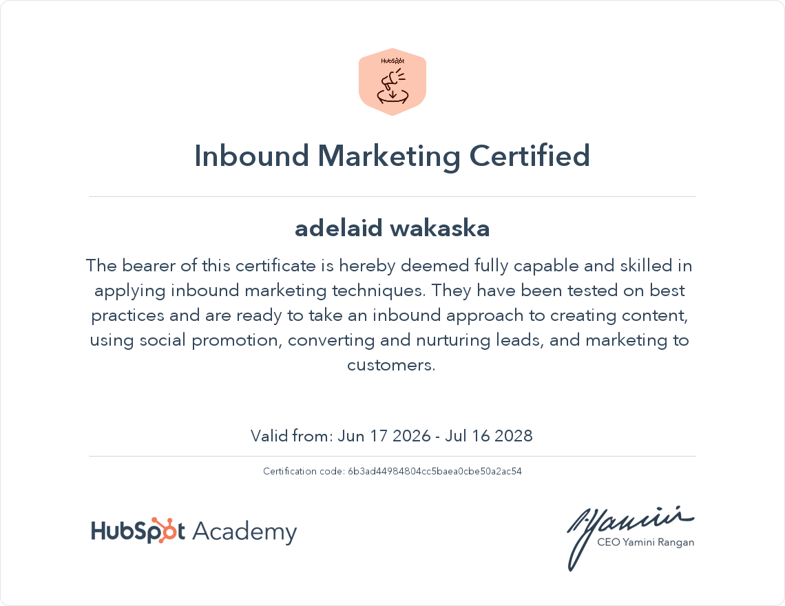 Inbound Marketing Certified - Adelaid Wakaska
